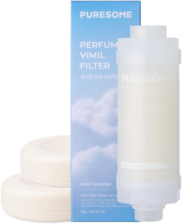 BODYLUV Puresome Perfume Vimil Shower Filter - Removes Chlorine & Provides Vitamin Water Purification Filter with Scent (Baby Powder)