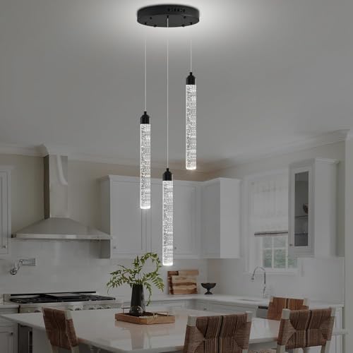 Image of LYSDjia Pendant Light Crystal Kitchen Island Chandelier Modern Black Spiral Dimmable LED Cluster Raindrop Foyer Lighting Bubble Dining Room Hanging Light Fixture 3 Light Remote Control(1PC)