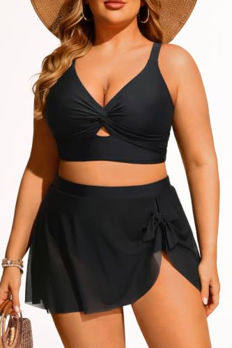 Image of Daci Plus Size Two Piece Swimsuits - Women High Waisted Bikini Tummy Control Bathing Suits Knot Twist Swimwear 2025