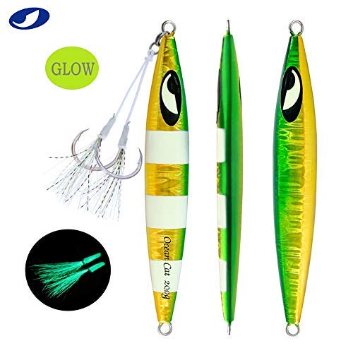 OCEAN CAT 5個 鉛 メタル フラット スローフォール ピッチ 釣り ジグ ルアー シンキング バーチカル ジギング ベイト バタフライフック付き 海水釣り用 (各色 1個 (5個) 80g 4枚目