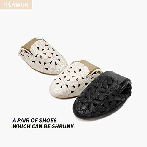 HEAWISH Women's Floral Ballet Flats for Women Black Beige Slip On Flowers PU Leather Round Toe Dress Shoes4