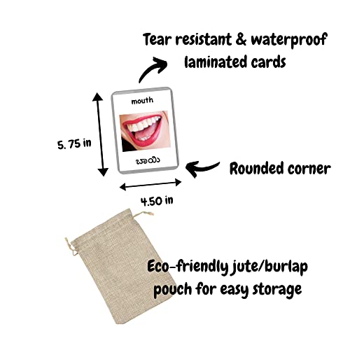 Image of Kannada English Bilingual Flash Cards | Montessori Cards | Laminated Flash Cards | Early Education (Body Parts - 24 Cards)