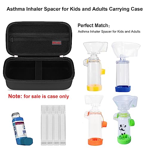Elonbo Carrying Case ​for Asthma Inhaler for Adults and Kids, Spacer, Masks, Protective Asthma Travel Organize Bag, Extra Mesh Pocket Fits Medication and Other Essentials, Black