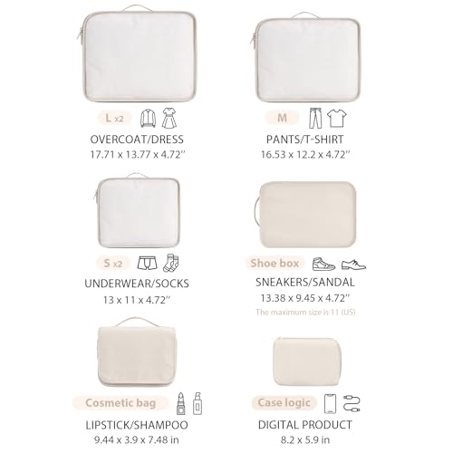 DIMJ Packing Cubes for Travel - Organizer Bags Set for Carry on Suitcase Lightweight Travel Cubes for luggage with Large Toiletries Bag (Cream)4
