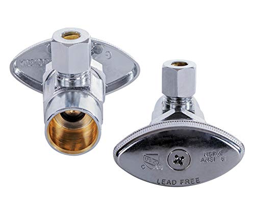 Image of Midline Valve 71212QS-OM-5 Water Supply Stop Valve with Multi-Turn Wheel; Angle Shut-off for Toilet, Sink, Dishwasher, Heater; 1 /2'' SWT x 3 /8'' Compression; Chrome Plated Brass (5 PK)