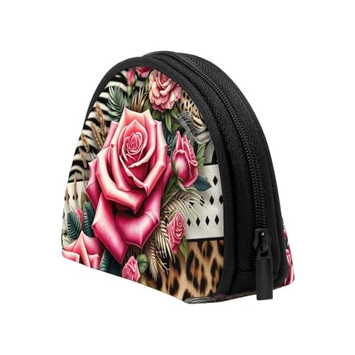 Portable Coin Purse Animal-Print-Leopard-Zebra-Rose Mini Zippered Money Pouch Card Holder4