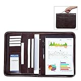 [page_title]-Leathario A4 Schreibmappe Dokumenten-Mappe Business-Notebook Konferenzmappe Reißverschluss inkl. Schreibblock KaffeBraun
