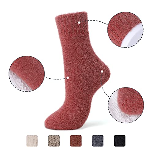 Image of SISOSOCK 5 Pairs Fuzzy Soft Cozy Comfortable Socks for Women, Casual Sleep Comfy Socks, Perfect Warm Winter Gifts for Women