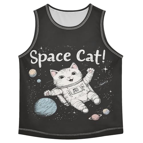 Cat Planets Starry Black Boys Tank Tops Sleeveless Tank Top Shirts Undershirts for Boy,3T