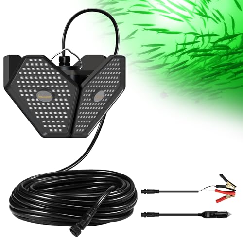 Goldlife 12V Foldable Underwater Fishing Light with 50FT Cable, 400W 40000LM Brightness Green LED Submersible Light Attractants for Docks/Boats/Kayaks, IP69K Rated for Fresh & Salt Water 12v