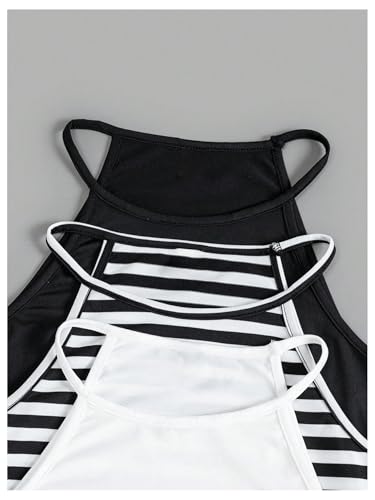 SweatyRocks Girl's 3 Pack Halter Crop Top Striped Sleeveless Summer Casual Cami Tops4