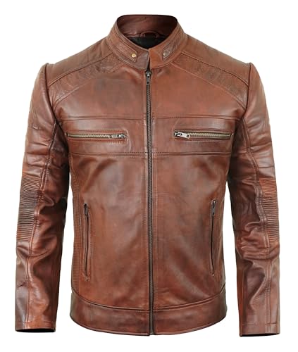 Image of Men Vintage Style Distressed Premium Lambskin Leather Jacket | Black Motorcycle Genuine Cafe Racer Biker Coat