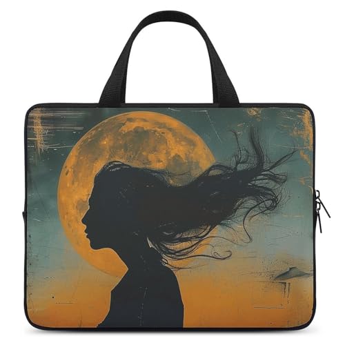 Sacoche ordinateur 17 pouces bandoulière grand sac pc portable lune femme