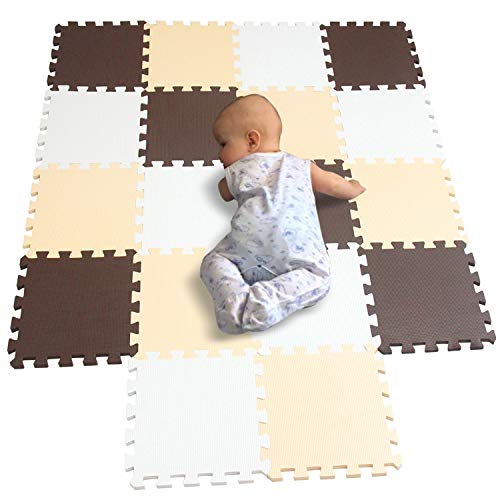 Preisvergleich Produktbild BUCHAQIAN Jigsaw Puzzle-Schaumstoffmatte, Spielmatte Schaumstoff, Schloss Puzzle Kinderteppich, Jede Matte hat eine Abmessung von 30 x 30 cm und 1 cm Weiß Braun Beige 101106110