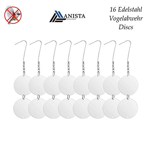 Lifetime Garden ANISTA Vogelabwehr Scheiben. 16 reflektierende Edelstahl Discs Als Vogelschreck und Taubenabwehr