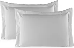 Kit 02 Fronhas Aba Americana Tecido Percal 400 Fios Antiácaro, Anti-pilling com Toque Macio - Cinza