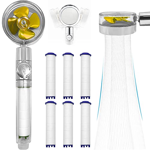 Ducha, Ducha Hélice de Alta Presión, Ducha Ahorradora de Agua, Cabezal de Ducha Giratorio de 360 ​​°, Ducha de Mano Con 6 Filtro,Fácil Instalación(Oro) Cover