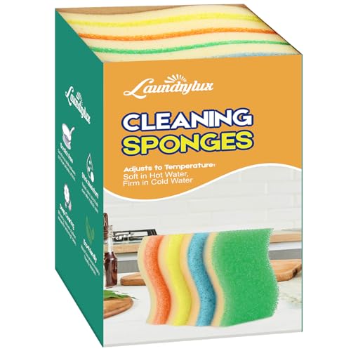 Image of LAUNDRYLUX Scrub Sponge, 4 Pack Dual-Sided Temperature-Responsive Scrubber - Non-Scratch - Multipurpose Dish Sponges for Kitchens, Bathrooms, and Outdoor Use - S Shape