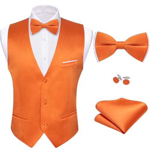 Image of Barry.Wang Mens Suit Vest Bow Tie Set 4PCS Formal V-neck Slim Fit Casual Solid Color Waistcoat Wedding Party Tuxedo