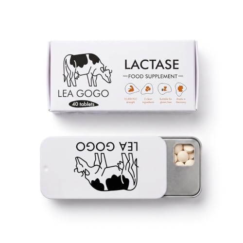 Lea Gogo Comprimidos de enzima lactasa | 40 comprimidos | alta concentración 12,500 FCC | ayuda a la digestión de los productos lácteos | sin gluten