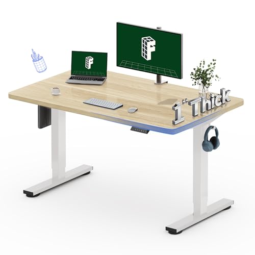 Image of FLEXISPOT 48 inchx30 inch Electric Standing Desk, White Wood Grain | One-Piece Desktop, 1 inch Thick Top, Height Adjustable, Stable Steel Frame, Home Office & Multi-Monitor Setup