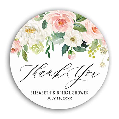 Personalized Customized Labels Tags,Customizable Stickers Romantic Watercolor Pink Peach Florals Thank You Classic Round Sticker for Business Custom Made Stickers, 100 Stickers2X2
