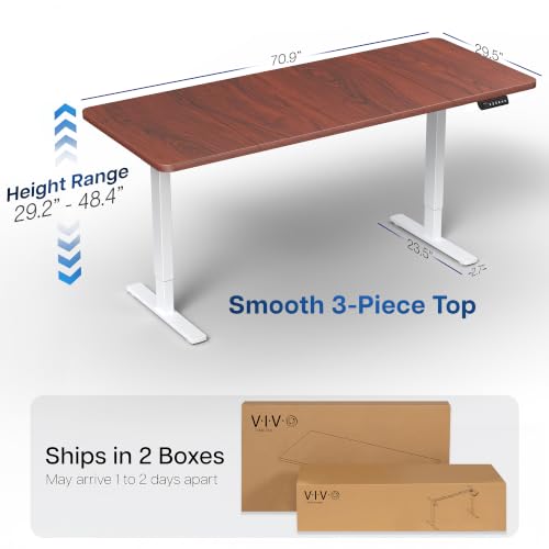 Image of VIVO Electric 71 x 30 in Standing Desk, Memory Height Adjustment, 1B Series, Holds 220 lbs, Dark Walnut Top White Frame, DESK-KIT-1W7D