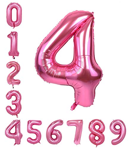 Image of AMFIN 15 Inch 4 Number Foil Balloons for 4th Birthday Baby Girl Party Decorations, Wedding Anniversary Decoration Items - Pink