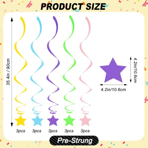 Image of BEISHID Pastel Stars Hanging Swirls Pre-Strung Stars Hanging Decorations for Wedding Baby Shower Gender Reveal Birthday Decorations Supplies,Pack of 15