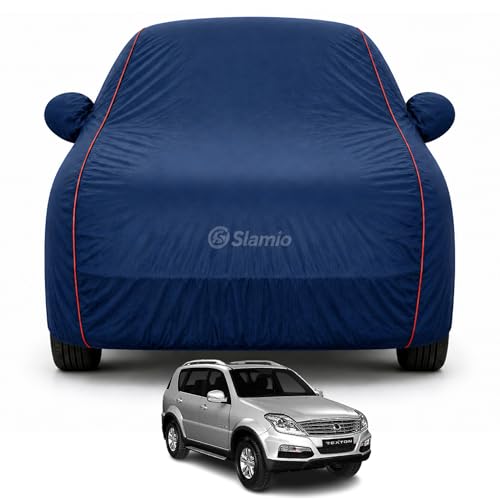 Image of Premium 100% Waterproof Car Cover for Mahindra Rexton Model | All-Weather, UV & Dust Protection | Heavy-Duty 3-Layer Fabric | Custom Fit with Mirror & Antenna Pockets | Navy Blue