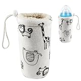 UPIQNG Infant Bottle Cover Thick Lambswool Keep Warm Baby Drinking Sleeve with Lanyard Baby Glass Bottle Insulator Soft Baby Bottle Protector for 300ml Bottle,2Pcs White