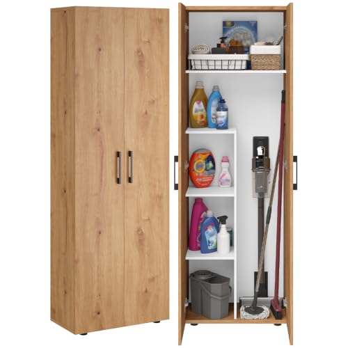 Bellamio Apol Besenschrank 60 cm, Eichenoptik, Staubsaugerfach, Stauraum