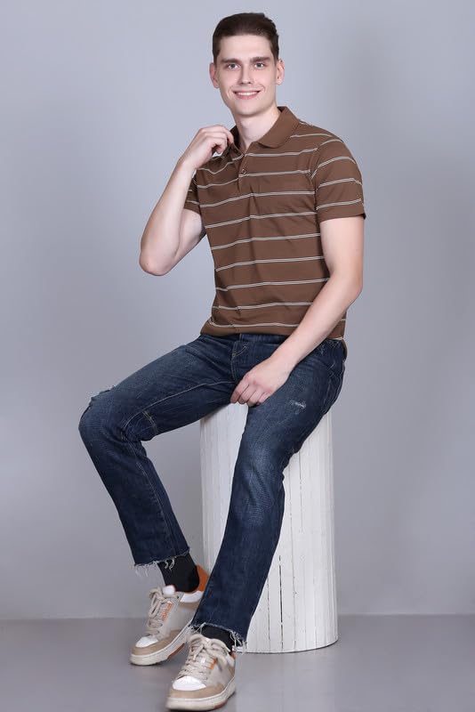 Image of SANE ORIGINALS Half Sleeve Polo T-Shirt for Men with Pocket || Stripe Collar and Pocket T-Shirt for Men Half Sleeves