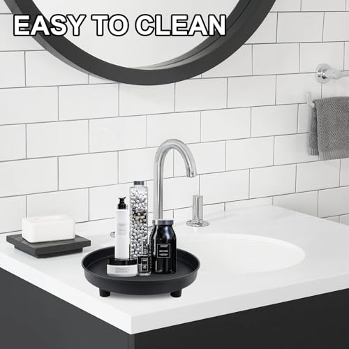 Kerzentablett Schwarz, Schwarz Rundes Tablett aus Metall, Dekorative Tablett, Ø 23 cm Tablett, Servier Tablett Getränke Organizer, für Couchtisch Organizer Kerzenteller für Esstisch Bad Küche