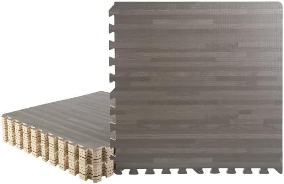 EVA Foam Floor Tiles 12-Pack - 48 SQFT Woodgrain Puzzle Mats for Floor - Interlocking Foam Tiles for Family Room or Gym Flooring by Stalwart (Gray)