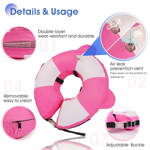Image of Inflatable Dog Cone for Small Dogs- Adjustable Neck Recovery ECollar,Lightweight Donut Collar After Surgery Anti-Licking & Biting,Waterproof Easy to Clean (Pink,M)