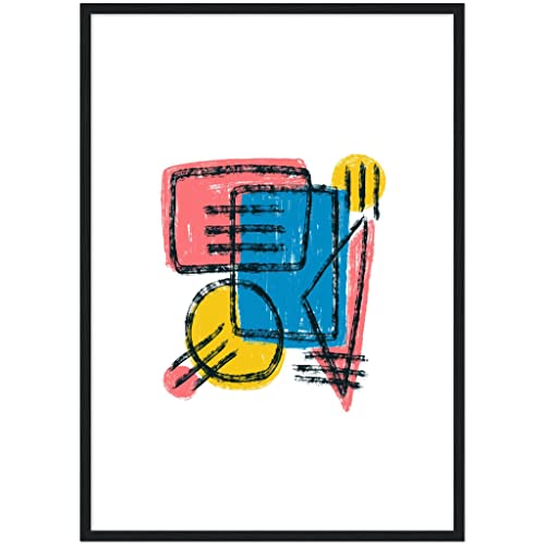 Art mural abstrait encadré noir 50x70cm avec motif mixte coloré prêt à poser