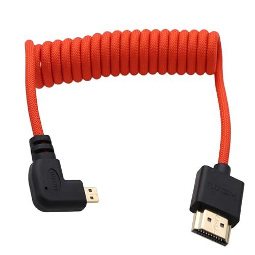 HangTon Micro HDMI vers HDMI 8K 4K 60p Câble spiralé rouge tressé 30 cm pour Canon R5C R8 R10 Sony A7C A7RIV X-T50 Sigma FP Caméra ATOMOS Ninja V Ultra...