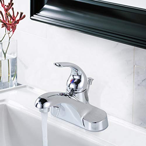 WOWOW Bathroom Faucet 1 Handle Low Arc Single Handle 4 inch Centerset Bathroom Sink Faucet with Lift Rod Drain Assembly Basin Mixer Tap Chrome Vanity Taps thumbnail 7