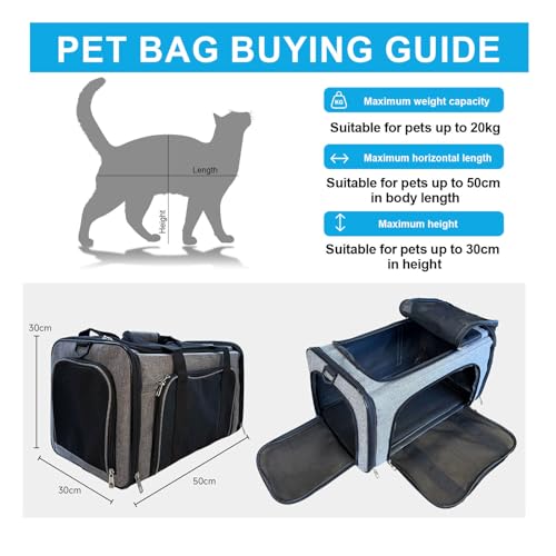 Katzen Transporttasche Faltbar für Katzen und Kleine Hunde bis 10kg – Robuste Katzentasche Transporttasche Groß mit Versteckbarem Dachfenster (Grau, 50x30x30cm) – Bild 6