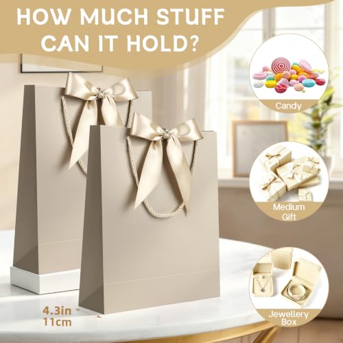 Image of JMANNI Gift Bag, 1PCS Bags with Ribbon and 1 Greeting Cards 2 Tissue Paper, Portable Paper Gift Bag with Handles, Present Bags for Birthday Wedding Party Graduation Mothers Day Fathers Day(Champagne)
