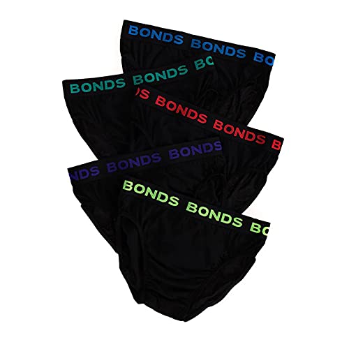 Image of Bonds 5 Pack Mens Assorted Black Blue Grey Cotton Hipster Brief Undies Underwear (Black, 2XL)