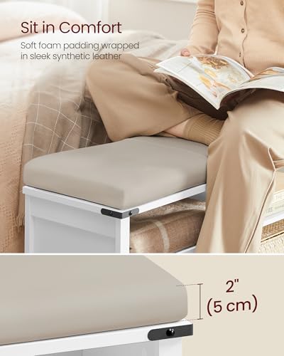 Image of VASAGLE LIRY Collection - Shoe Storage Bench with Removable Cushion, Shoe Rack with Padded Seat, Entryway Bench with 6 Open Compartmens, Adjustable Shelves, Cloud White ULSB105W01