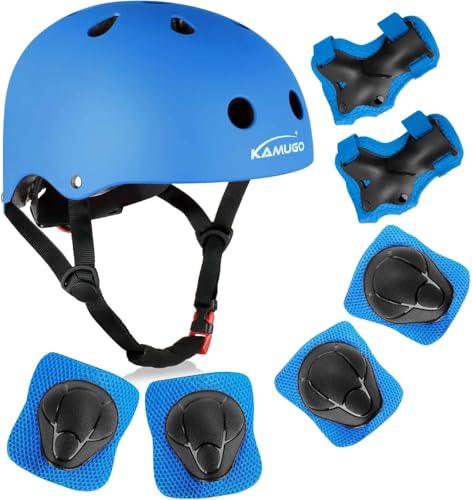 KAMUGO Casco de Bicicleta para niños, Casco para niños de 2 a 8 años, con Equipo de protección Deportivo, Rodilleras, Coderas y muñequeras para monopatín, Ciclismo, Patinete