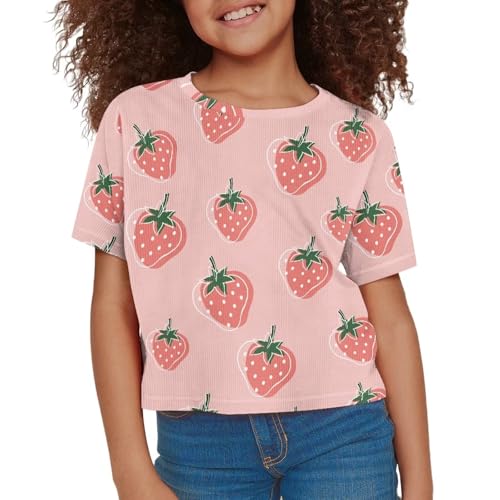 Image of Kids T Shirt Short Sleeve Crop Tops for Girls Summer Clothes Pullover Tees Shirt 5-14