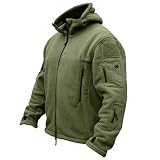 CARWORNIC Men's Military Tactical Fleece Jacket Warm Many Pockets Outdoor Hooded Coat