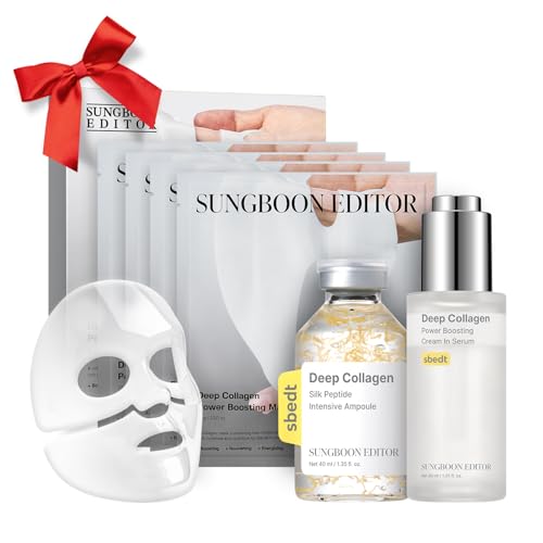 SUNGBOON EDITOR Triple Collagen & Peptide Glow Set l Deep Collagen Serum & Deep Collagen Silk Peptide Ampoule & Overnight Mask l Hydrating, Firming & Pore Refining Korean Skincare Kit for Glass Skin
