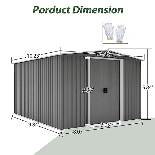 Morhome 10FT x 8 FT Outdoor Storage Shed Metal Garden Sheds & Outdoor Storage with Sliding Doors for Backyard, Patio, Lawn