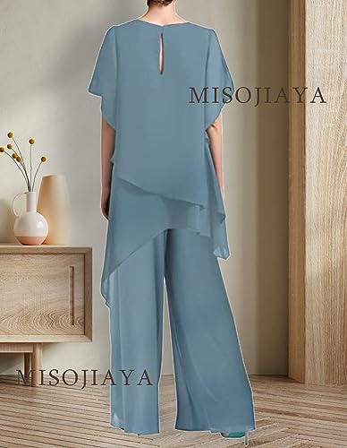Women's Chiffon Mother of The Bride Dresses Pants Suits 2 Piece Scoop Neck Mother of Groom Dress for Wedding MIS163