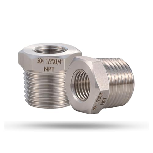 2 Pcs 1/2" Male NPT to 1/4" Female NPT Reducer Hex Bushing，304 Stainless Steel Pipe Fitting Hex Bushing, Heavy Duty Pipe Fitting Reducer Adapter